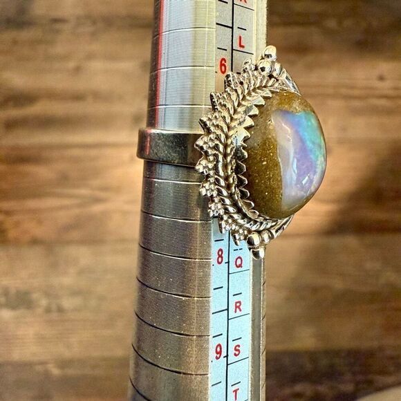 Stunning Boulder Opal Ring Southwestern Oval  Framed Sterling Silver - Picture 2 of 6